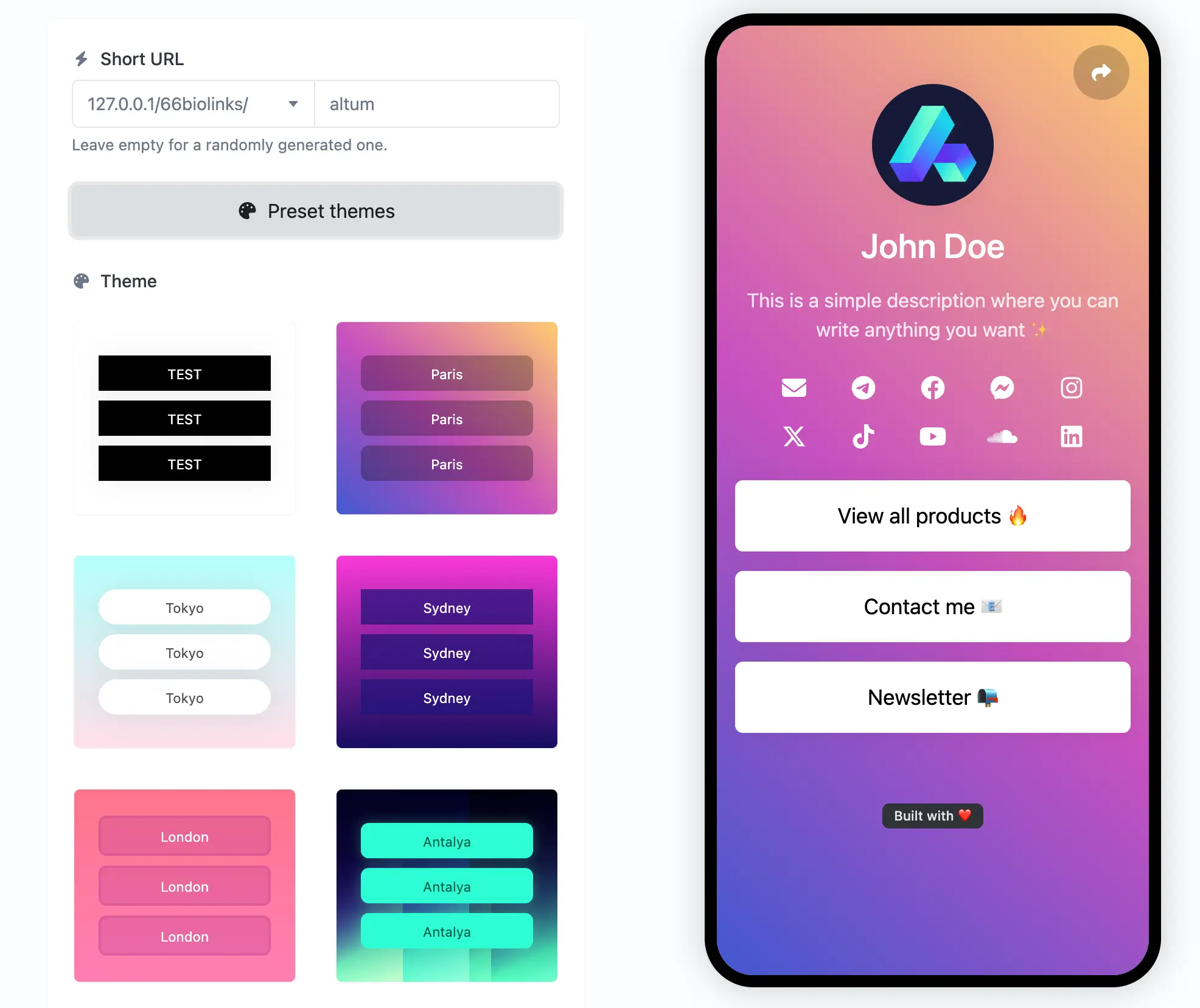 应用程序 biolink 编辑页面的截图